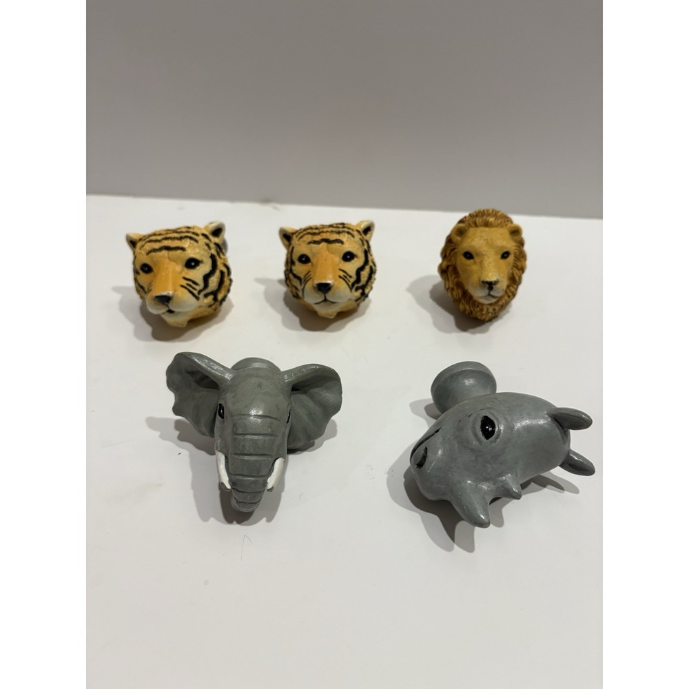 5  Pc Kids Dresser Drawer‎ Pull Handles Serengeti Lion, Tiger, Rhino, Elephant